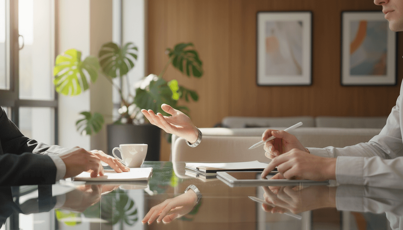 Peak Flow Services founder discussing digital strategy with client