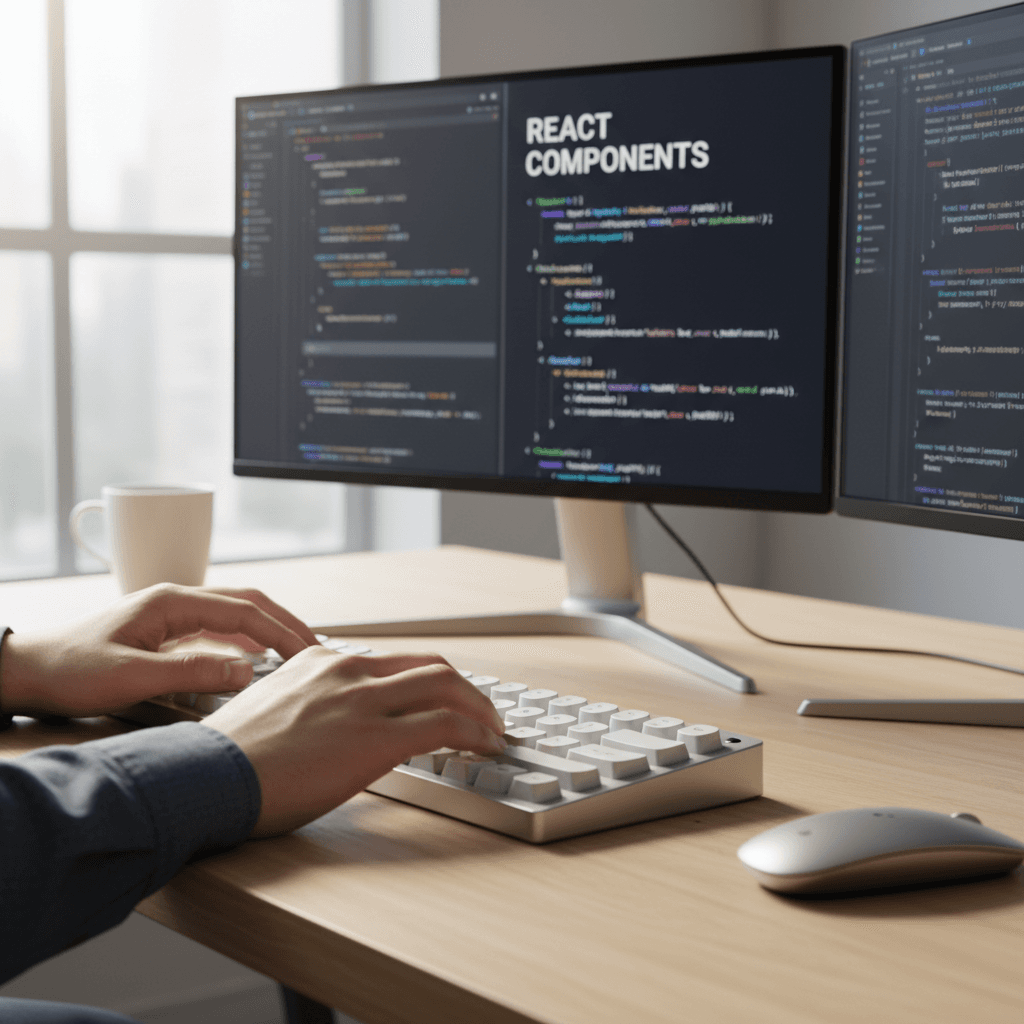 IT consultant reviewing code on multiple monitors